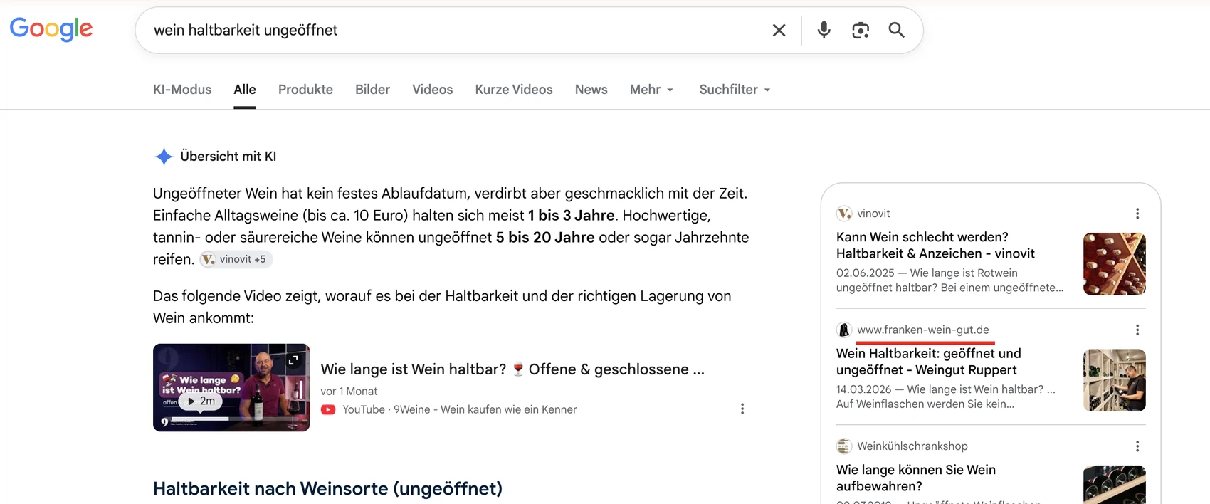 Google-KI-Übersicht mit franken-wein-gut.de als Quelle