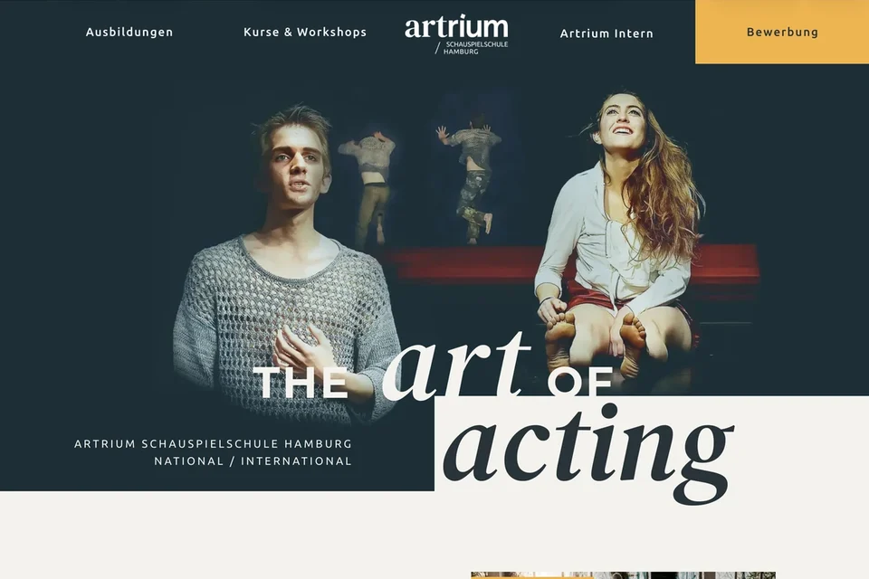 Startseite der Schauspielschule Artrium Hamburg nach dem Relaunch